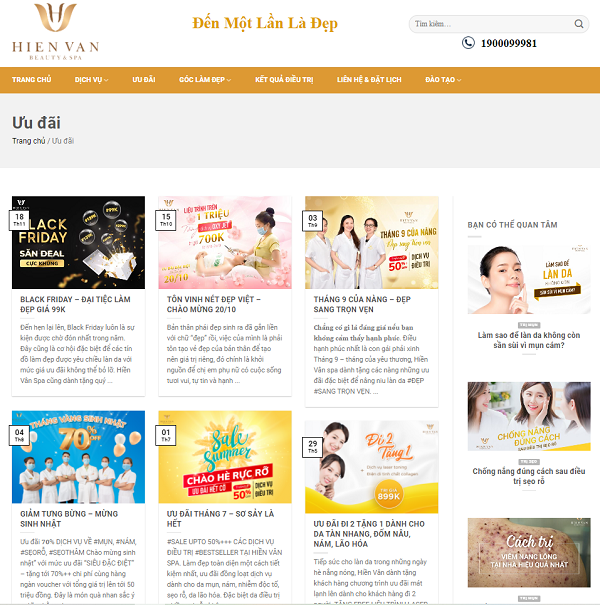 Website liên tục cập nhật các chương trình ưu đãi